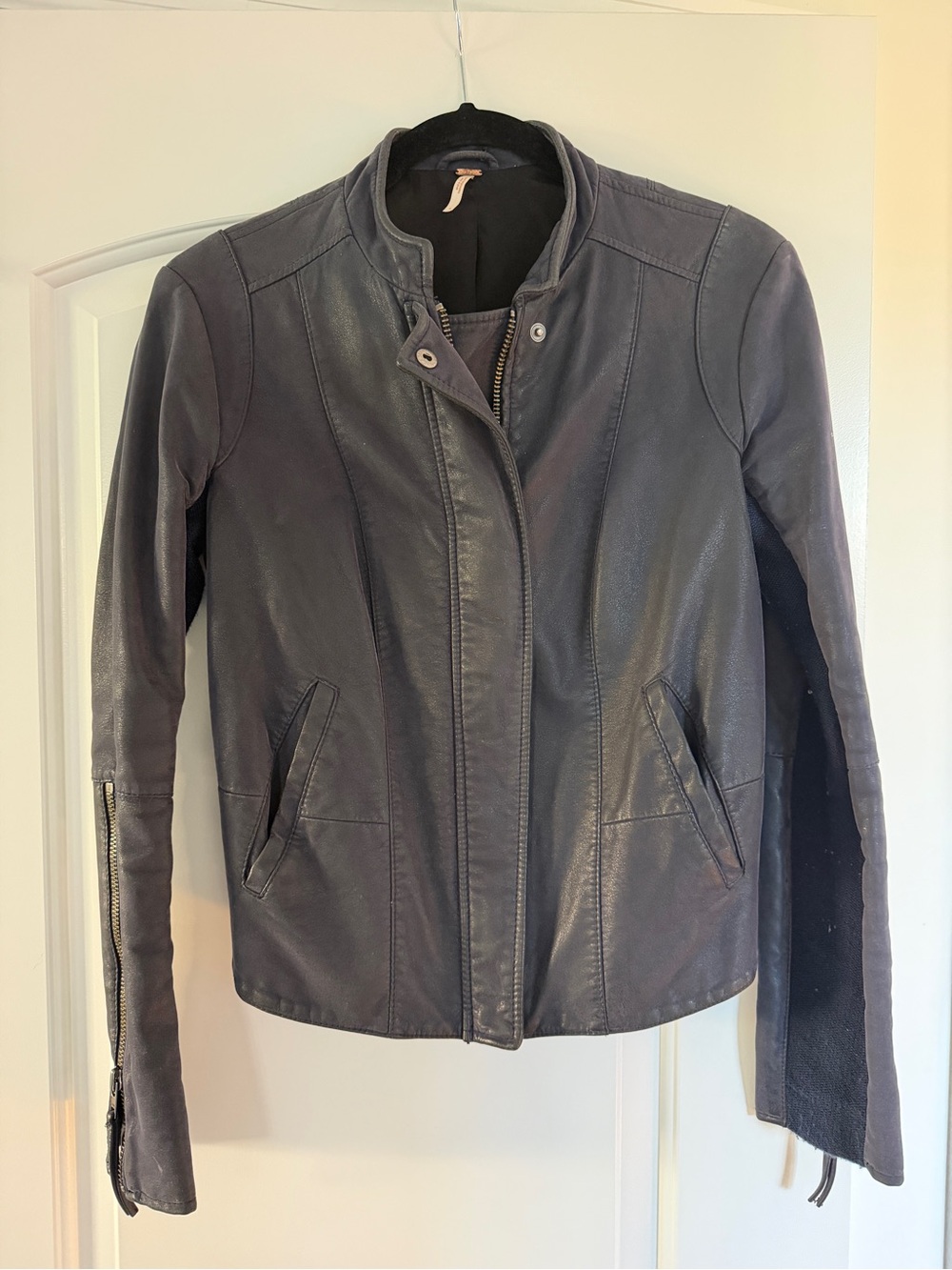 Free People navy faux Leather Motorcycle Jacket